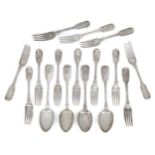 A group of silver fiddle pattern flatware comprising: four Irish tablespoons, three Dublin, 1833,