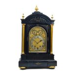 A late Victorian ebonised and gilt-brass mounted chiming bracket clock, late 19th century, the