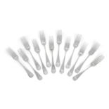 A set of twelve table forks by Tiffany & Co., stamped sterling, each chased with foliate design to