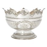 A Victorian silver Monteith punch bowl, Birmingham, 1892, Elkington & Co., raised on a circular