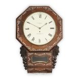 A Victorian rosewood and mother-of-pearl inlaid drop dial wall timepiece, by J Raggett, Ramsgate,