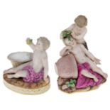 Two Meissen porcelain figural groups, late 19th century, blue crossed sword marks to bases,