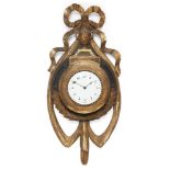 An Austrian gilt-wood and ebonised wall timepiece, circa 1900, the case surmounted with a ribbon-