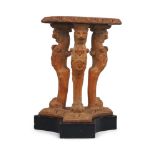 An Empire style terracotta jardiniÃ¨re stand, the circular top with egg and dart border, raised on