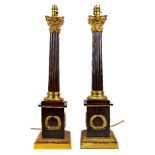 A pair of gilt and patinated bronze Corinthian column table lamps, second half 20th century, each