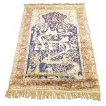 An Art Silk Kayseri prayer rug, Central Anatolia, early 20th century, the central cobalt blue ground