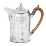 A silver coffee pot by Paul Storr, London, 1798, of plain, oval form with wooden handle and hinged
