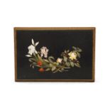 A Victorian pietra dura table, possibly Derbyshire, the marble plaque set into a giltwood and