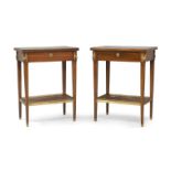 A pair of French mahogany side tables, with gilt metal mounts, single drawer, under tier with