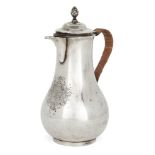 A George II silver hot water pot, London, 1758, Magdalen Feline, of plain baluster form with