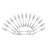 A harlequin set of sixteen George III silver table forks comprising: ten examples London, 1796,