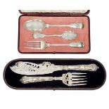 A cased set of Victorian silver fish servers, Sheffield, 1853, Henry Wilkinson & Co., the handles