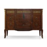 A French Louis XVI style marquetry inlaid king wood breakfront commode, late 19th/early 20th