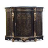 A Napoleon III serpentine front brass inlaid ebonized cabinet, circa 1860, with baskets of flowers