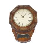 A William IV rosewood and brass inlaid single fusee drop dial wall clock, the brass inlaid octagonal