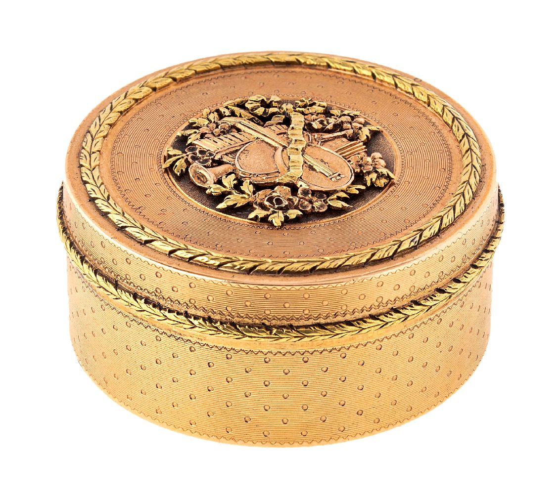 A French two-colour gold powder-box, mark of Jules Gallerand, Paris, 1880-1895, with the post-1838