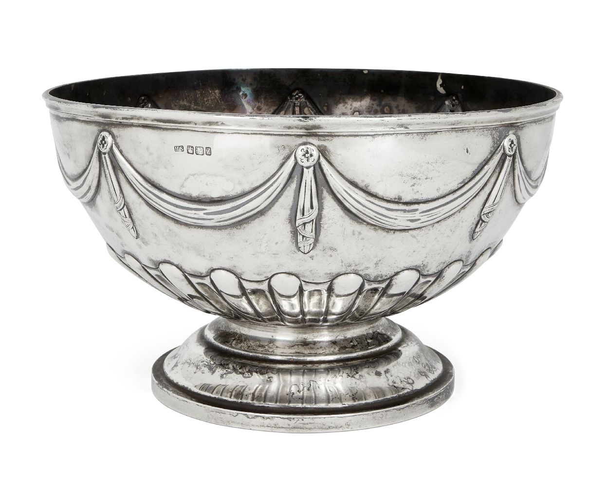 A large silver rose/punch bowl, Sheffield, 1892, Henry Stratford, the circular part-fluted bowl