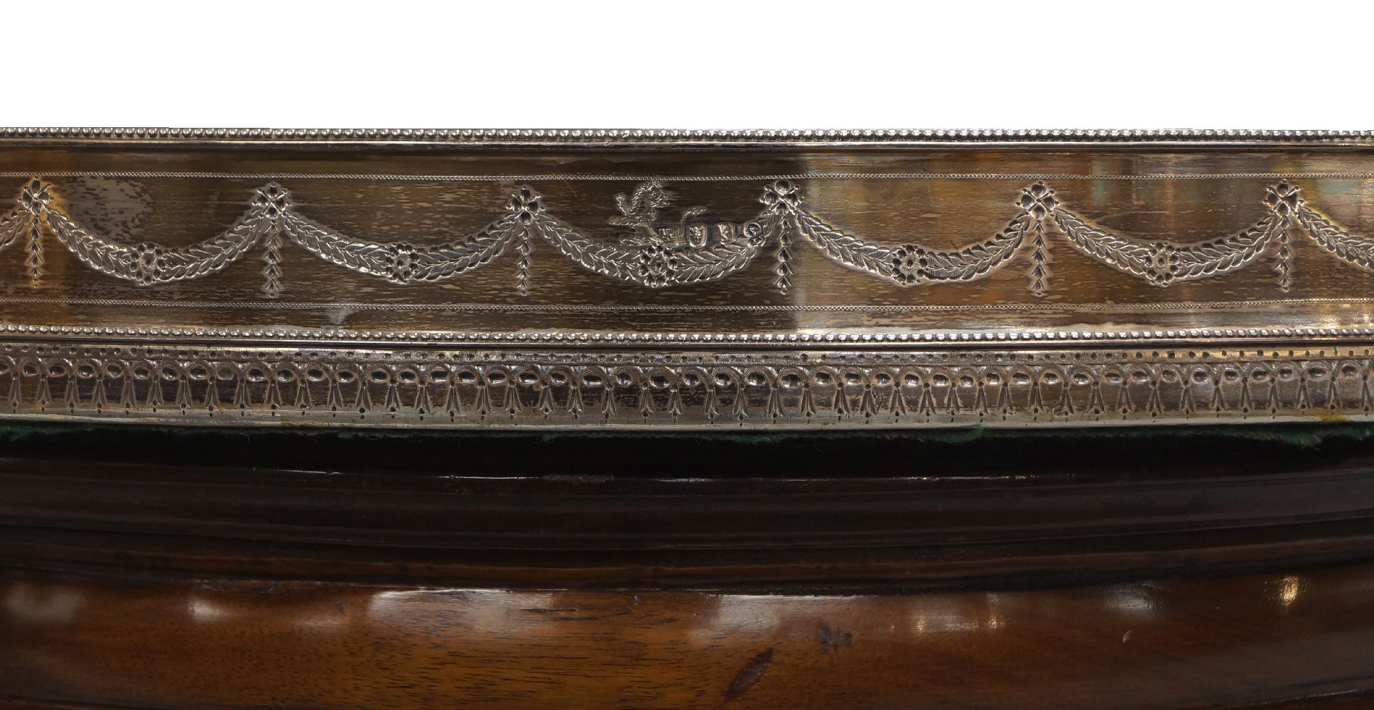 A George III silver mounted mahogany oval tray, London, 1785, no maker's mark apparent, the silver - Image 3 of 3