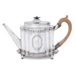 A George III silver teapot on an associated stand, the teapot London, 1788, Charles Hougham, the