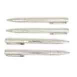 Two cased pairs of silver ballpoint pens, both London, 2014, SJ, one pair with striated design to