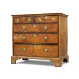 A William and Mary walnut chest of drawers, late 17th century and later, quarter veneered and