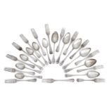 A mixed quantity of Georgian and Victorian flatware comprising: six various Georgian silver table