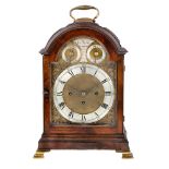 A mahogany eight day quarter chiming bracket clock, early 19th century, the case with carrying