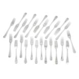 A group of Georgian silver Hanoverian pattern dessert forks, comprising twenty four examples