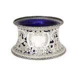 A George V silver potato dish ring with blue glass liner, London, 1926, Ellis & Co., the waisted