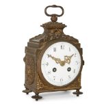 A French bronze striking mantel clock, early 20th century, the case with traces of gilding, having