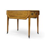 A George III mahogany Pembroke table, satinwood crossbanded, single end drawer with felt lined