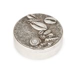 A silver trinket box by Jocelyn Burton, London, 1978, of circular form with cast seashells to lid,