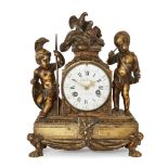 A French gilt-bronze figural striking mantel clock, mid 19th century, the case with central finial