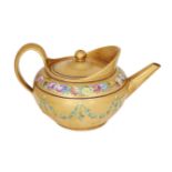 A Vienna (Sorgenthal) gold-ground teapot and cover, c.1796, finely painted with pendant swags of ivy