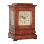 A satinwood mantel timepiece, early to mid 19th century, the satinwood case with bevelled glass