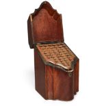 A Georgian mahogany knife box, of serpentine form, designed with two-colour inlay, the interior