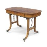 A Regency brass inlaid rosewood centre table, early 19th century, the rounded rectangular top with