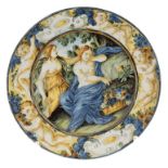 A Castelli maiolica istoriato plate, c.1740, possibly painted by Carmine Gentili, with a nymph