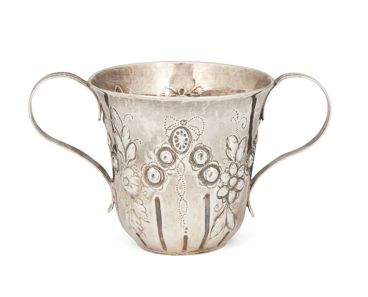 A George III silver porringer cup, London, 1783, maker's mark indistinct, with reeded twin handles