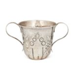 A George III silver porringer cup, London, 1783, maker's mark indistinct, with reeded twin handles