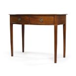 A George III mahogany bow front side table, ebony and boxwood strung, with two drawers, raised on