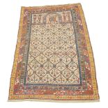 A Shirvan prayer rug, East Caucasus, third quarter 19th century, central geometric design on a beige