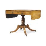 A Regency rosewood and brass-inlaid sofa table, circa 1820, single drawer, raised on a turned stem