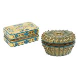 Two Bohemian gilt and turquoise glass caskets, late 19th century, comprising: a rectangular box with