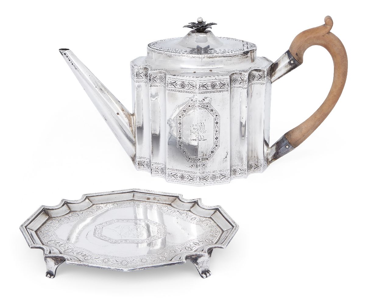 A George III silver teapot on an associated stand, the teapot London, 1788, Charles Hougham, the - Image 2 of 2