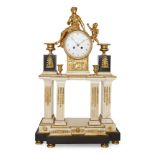 A French marble and gilt-bronze mounted mantel clock, late 19th century, the architectural case with