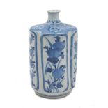 A Japanese Arita porcelain blue and white flask, Edo period, 17th century, of pentalobed form, the