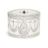 A George III silver tea caddy, London, 1786, Robert Hennell I, of oval form, the sides bright cut