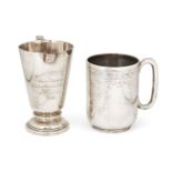 A silver Walker & Hall cream jug, Sheffield, 1910, of tapering form with angular handle and