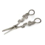 A pair of Victorian silver grape scissors, London, 1863, William Summers, the stylised branch